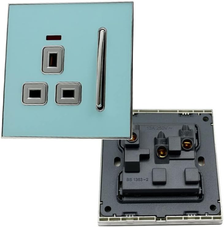 Blue Glossy 13A Plug Socket Satin Gold Insert Screwless