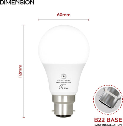 9W LED A60 Bulb B22 Bayonet Cap