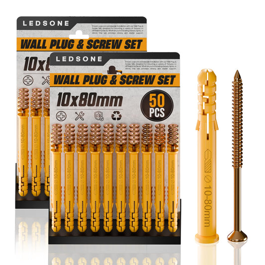 Wall Plugs with Screws 10x80mm- 100 Pack
