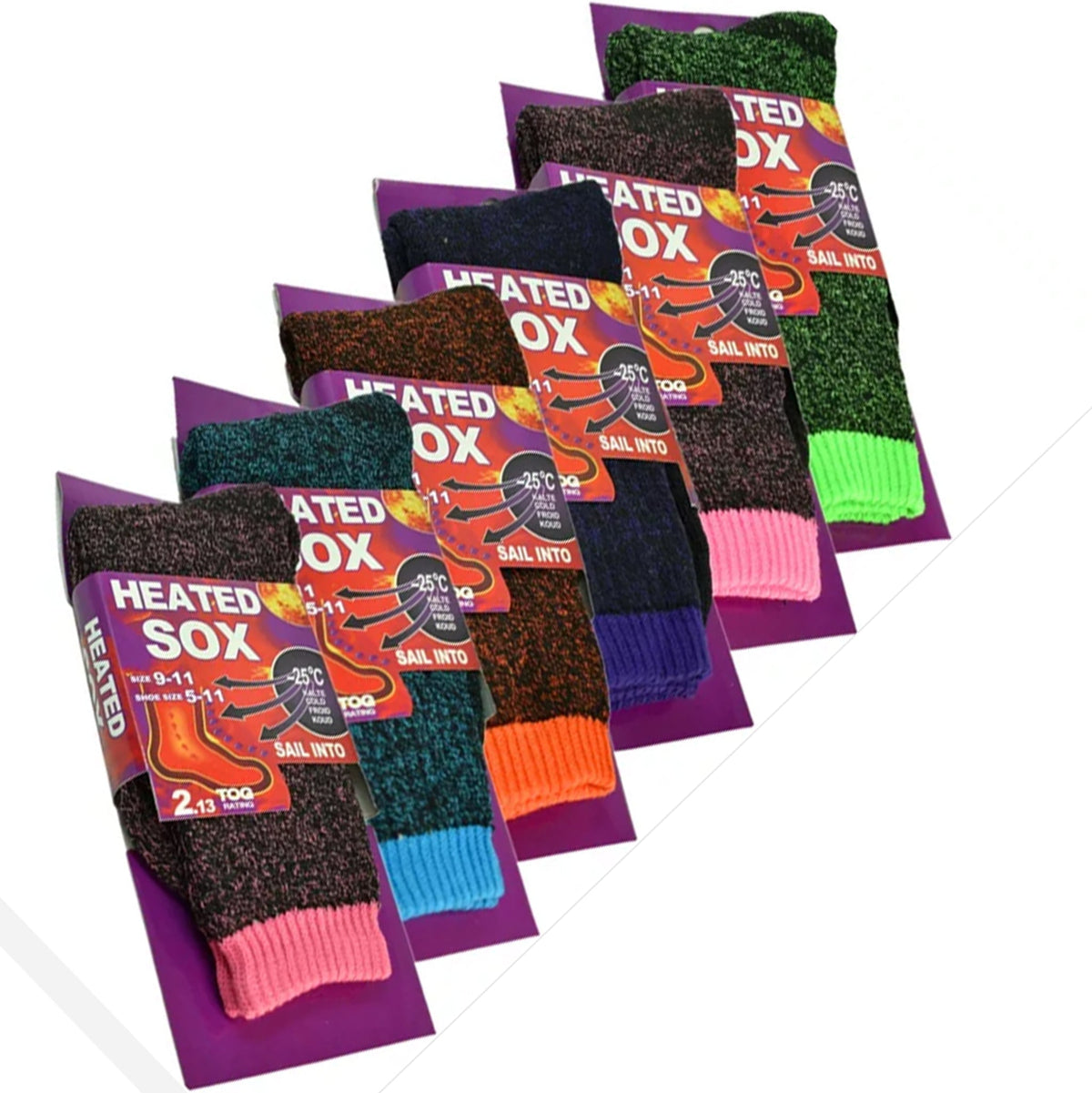 Ladies Heated Thermal Socks - Pack of 6