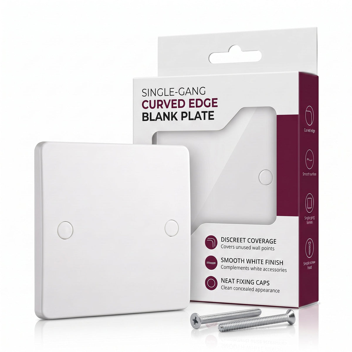 White Blanking Plate 1 Gang / 2 Gang Curved Edge