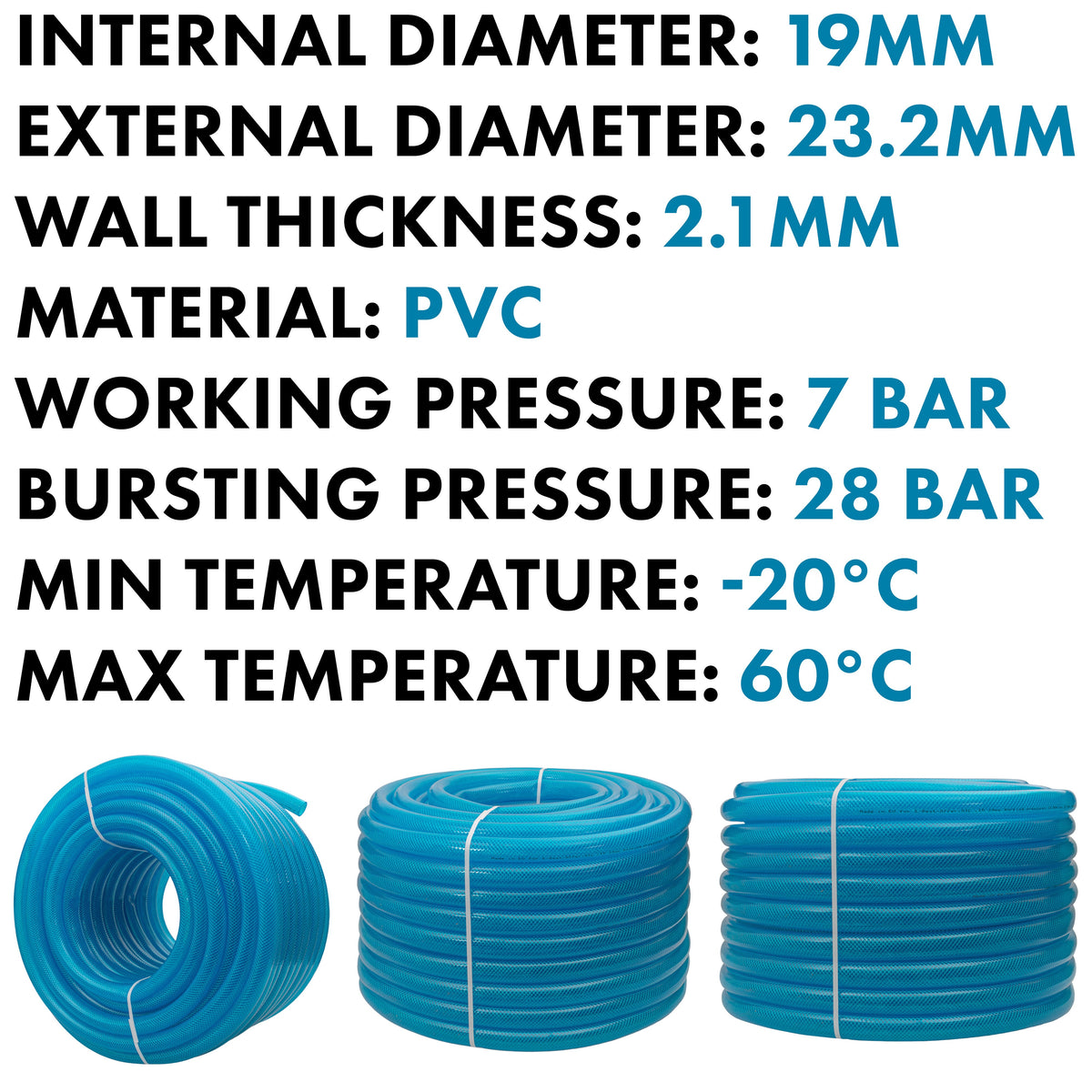 19mm Braided PVC Fuel Tech - Blue