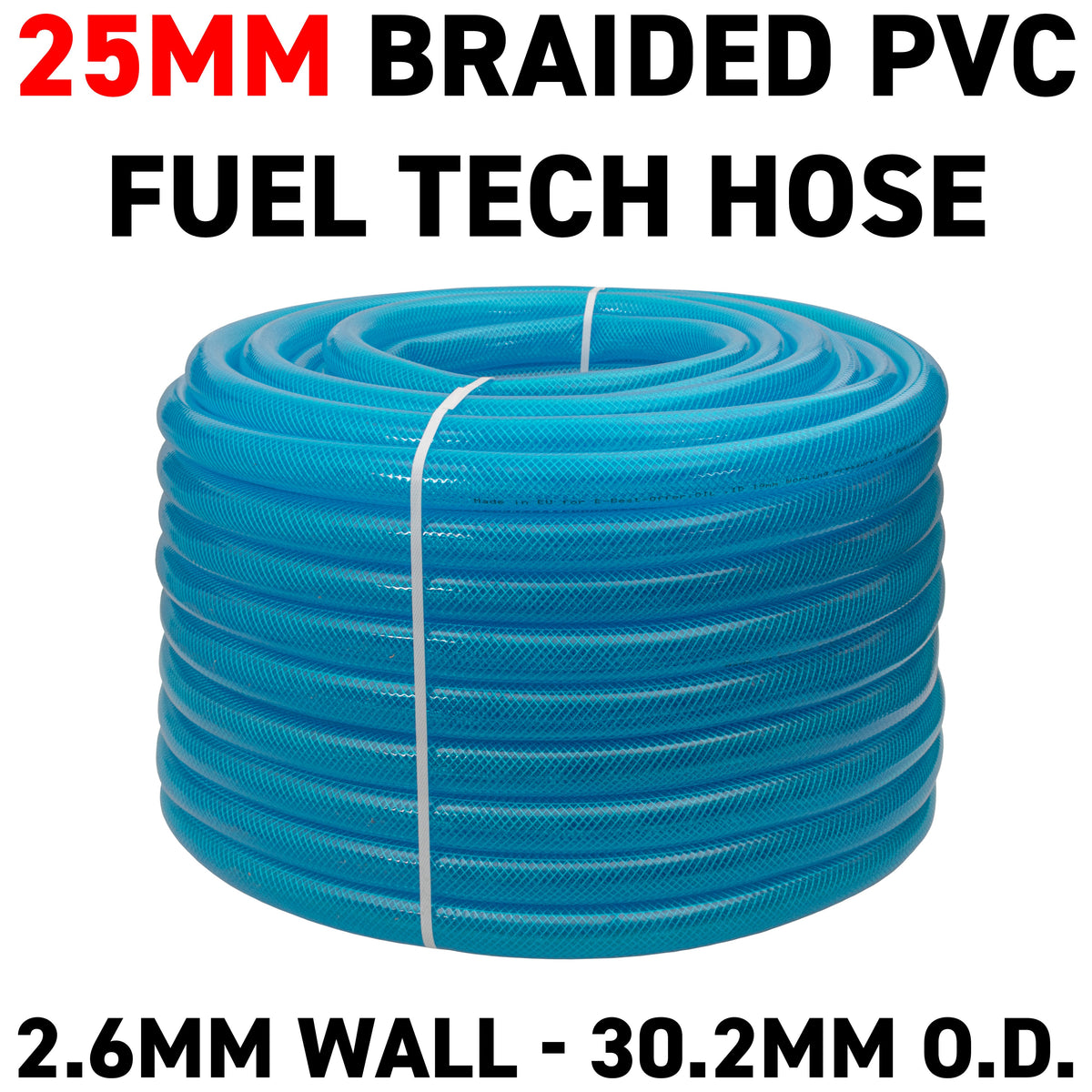 25mm PVC Fuel Tech Hose, Transparent Blue Braided - 1 Metre