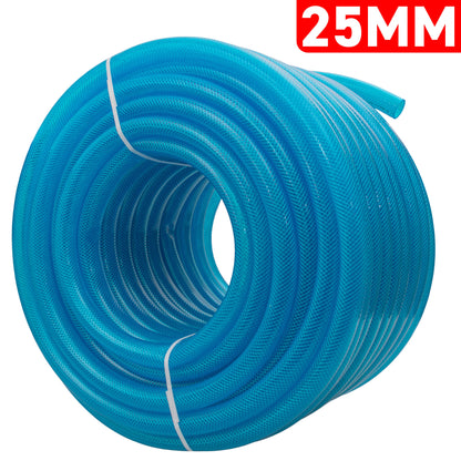 25mm PVC Fuel Tech Hose, Transparent Blue Braided - 1 Metre