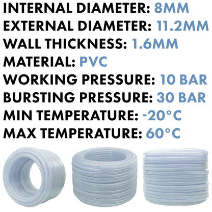 8mm Braided PVC Tech Hose - 1.6mm Wall Thickness