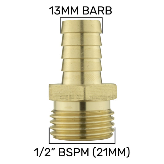 Brass 13mm Barbed Joiner with 1/2" BSP Male Thread