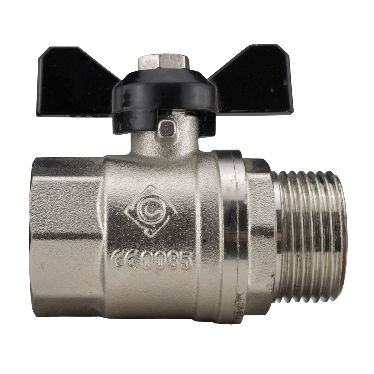 Male to Female Nickel Plated Brass Butterfly Valve, 1"