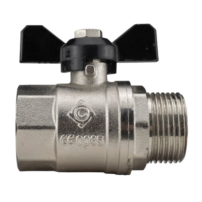 Male to Female Nickel Plated Brass Butterfly Valve, 1"