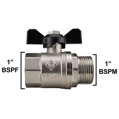 Male to Female Nickel Plated Brass Butterfly Valve, 1"