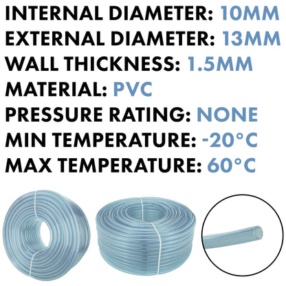 10mm x 13mm Clear PVC Tech Hose