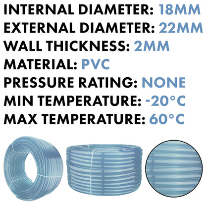 18mm x 22mm Clear PVC Tech Hose