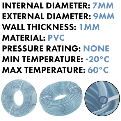 7mm x 9mm Clear PVC Tech Hose (1m)