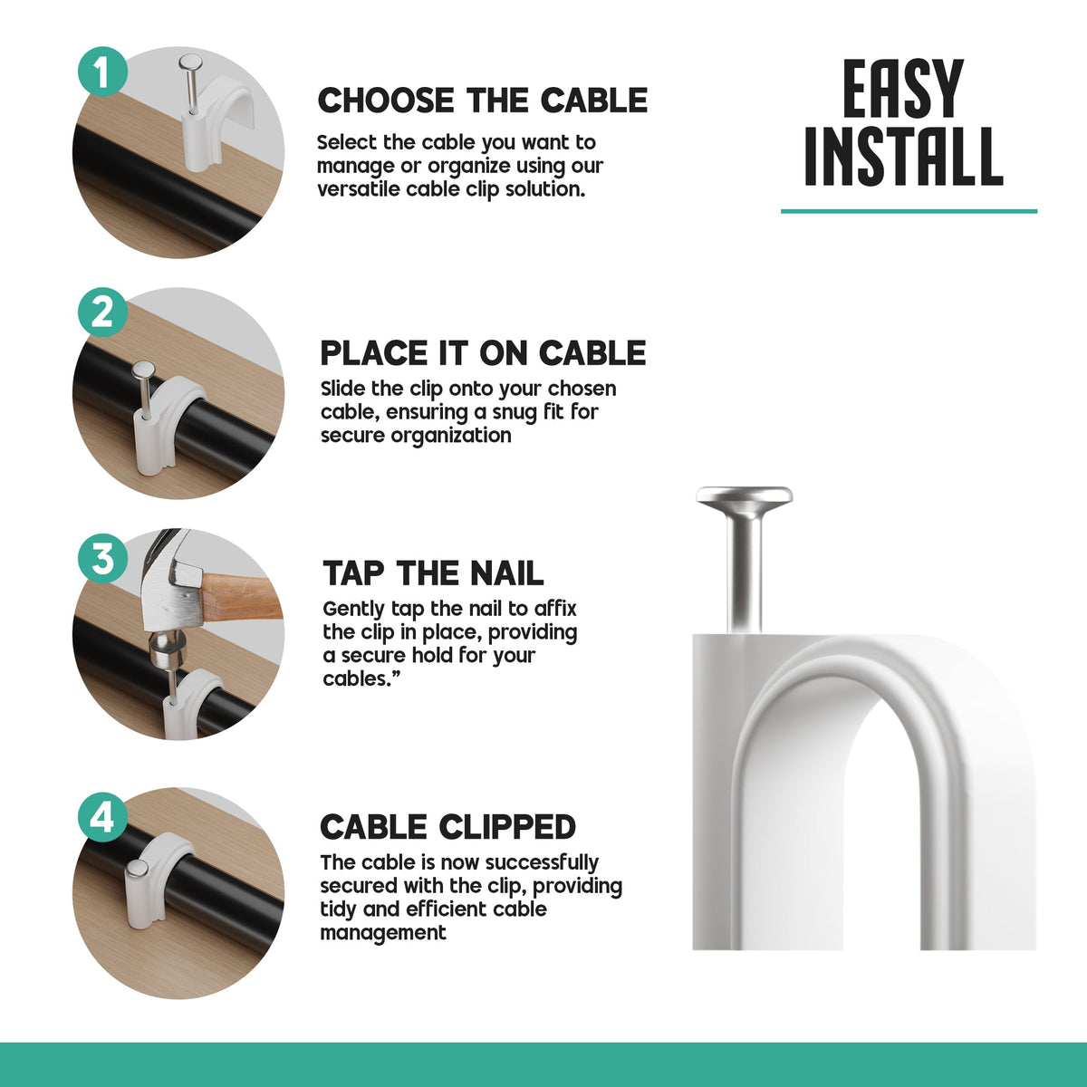 Wall Cable Clips - Pack of 100