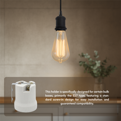 E27 Ceramic Heat Bulb Holder Edison Screw White 60W
