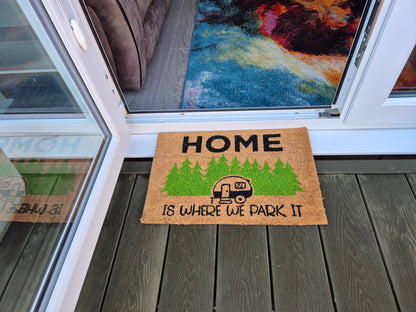 Coir Doormat, 60cm x 40cm - 'Home Is Where We Park It'