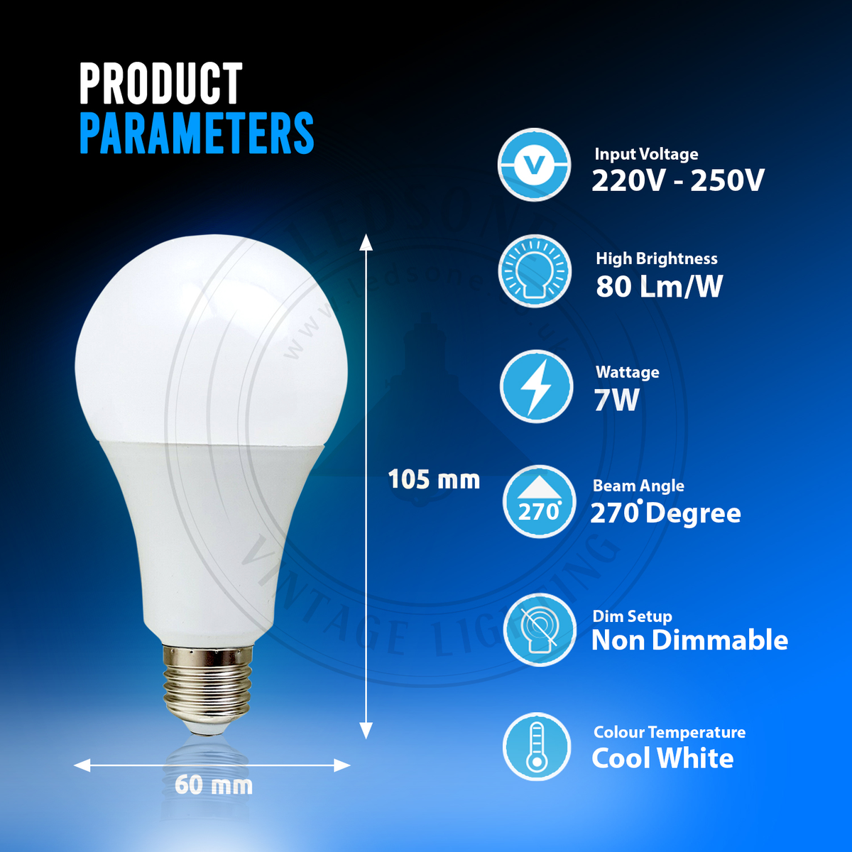 LED E27 GLS Bulb (3W-25W)| Cool White Non Dimmable