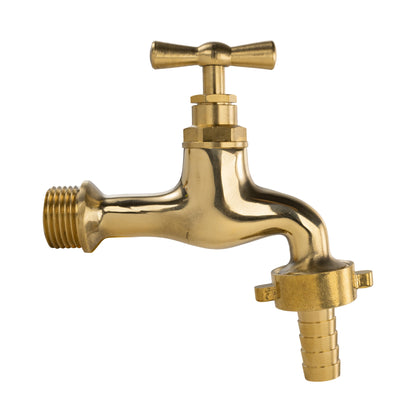 Polished Brass Barbed Bib Tap, 1/2" BSP x 13mm