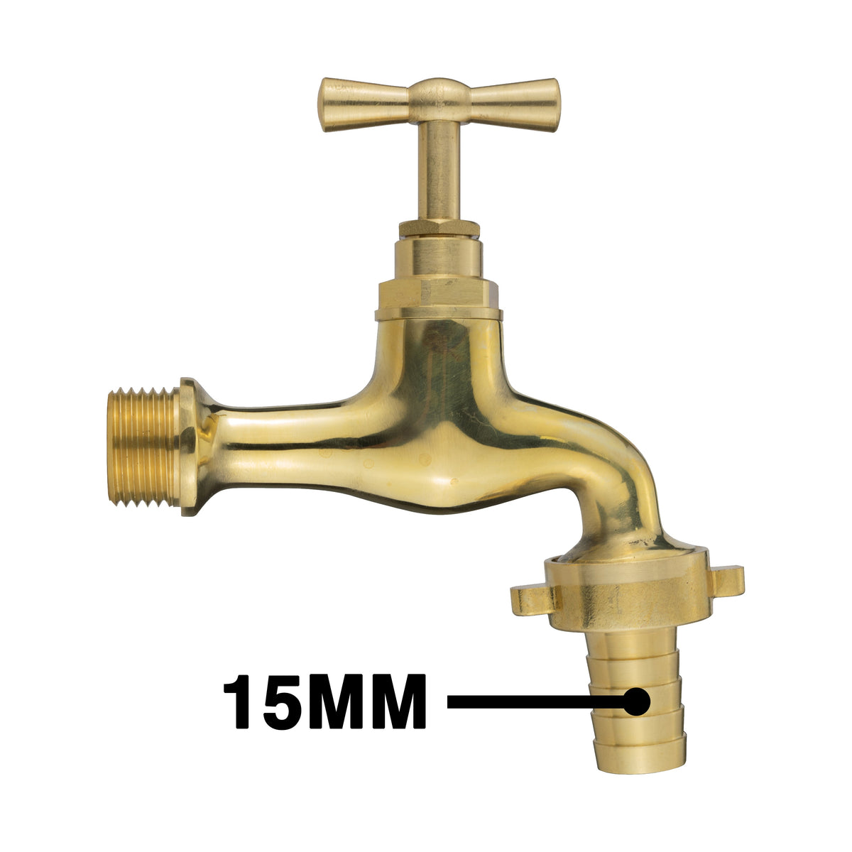 Polished Brass Barbed Bib Tap 1/2" BSP x 15mm