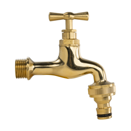 Polished Brass Quick Connector Bib Tap - 1/2" BSP