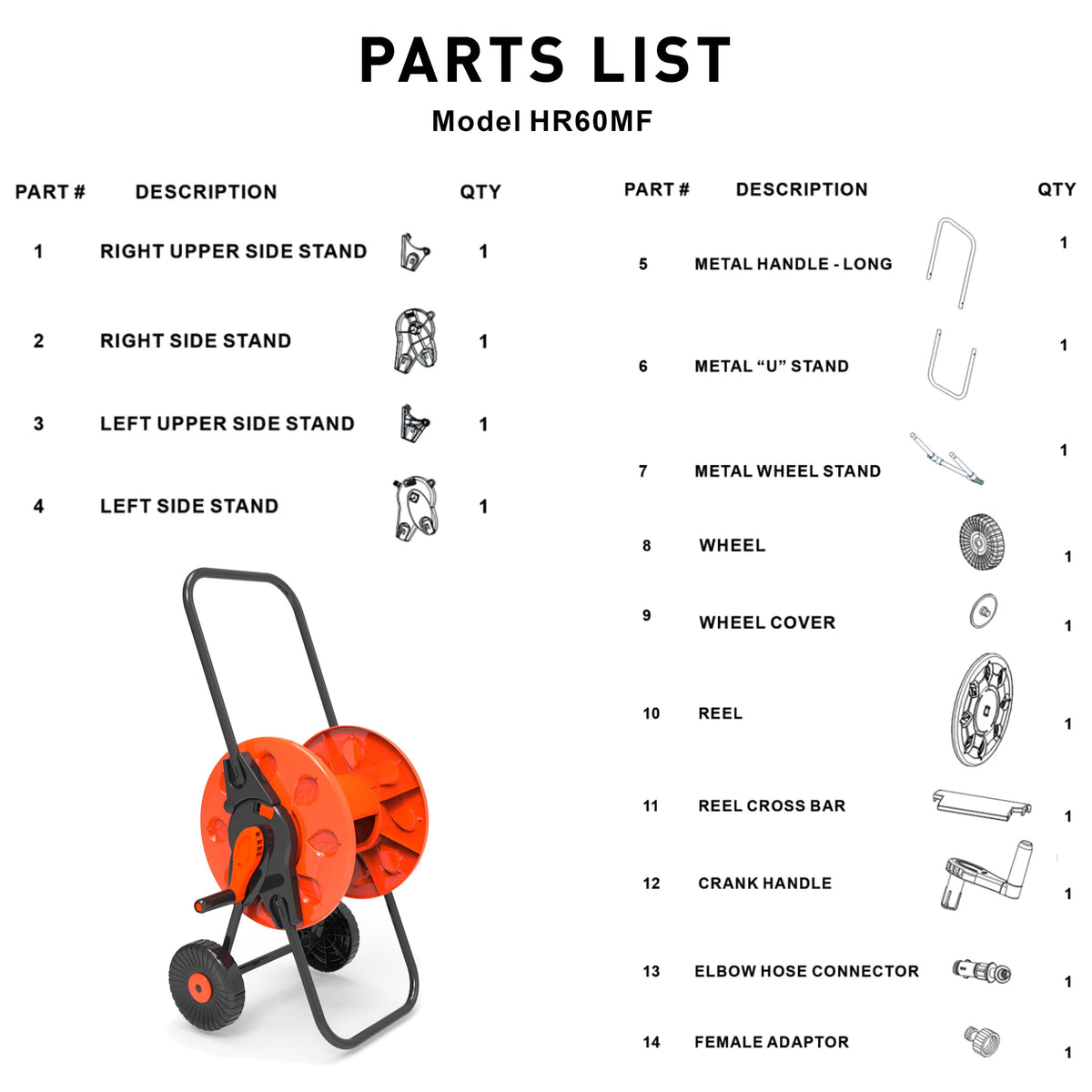 Portable Garden Hose Cart with 60m Reel Capacity - orange