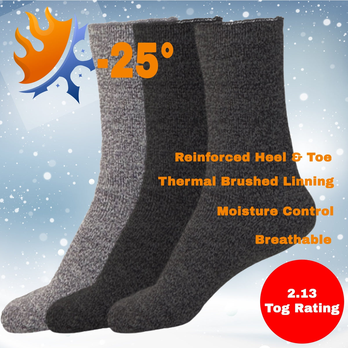Mens Heated Thermal Socks - Pack of 3