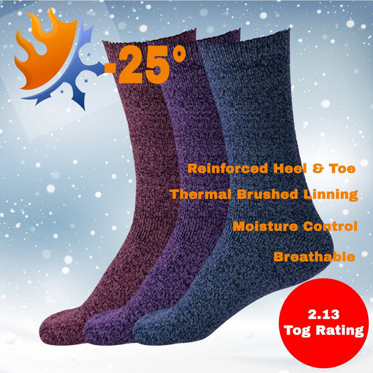 Ladies Heated Thermal Socks - Pack of 3