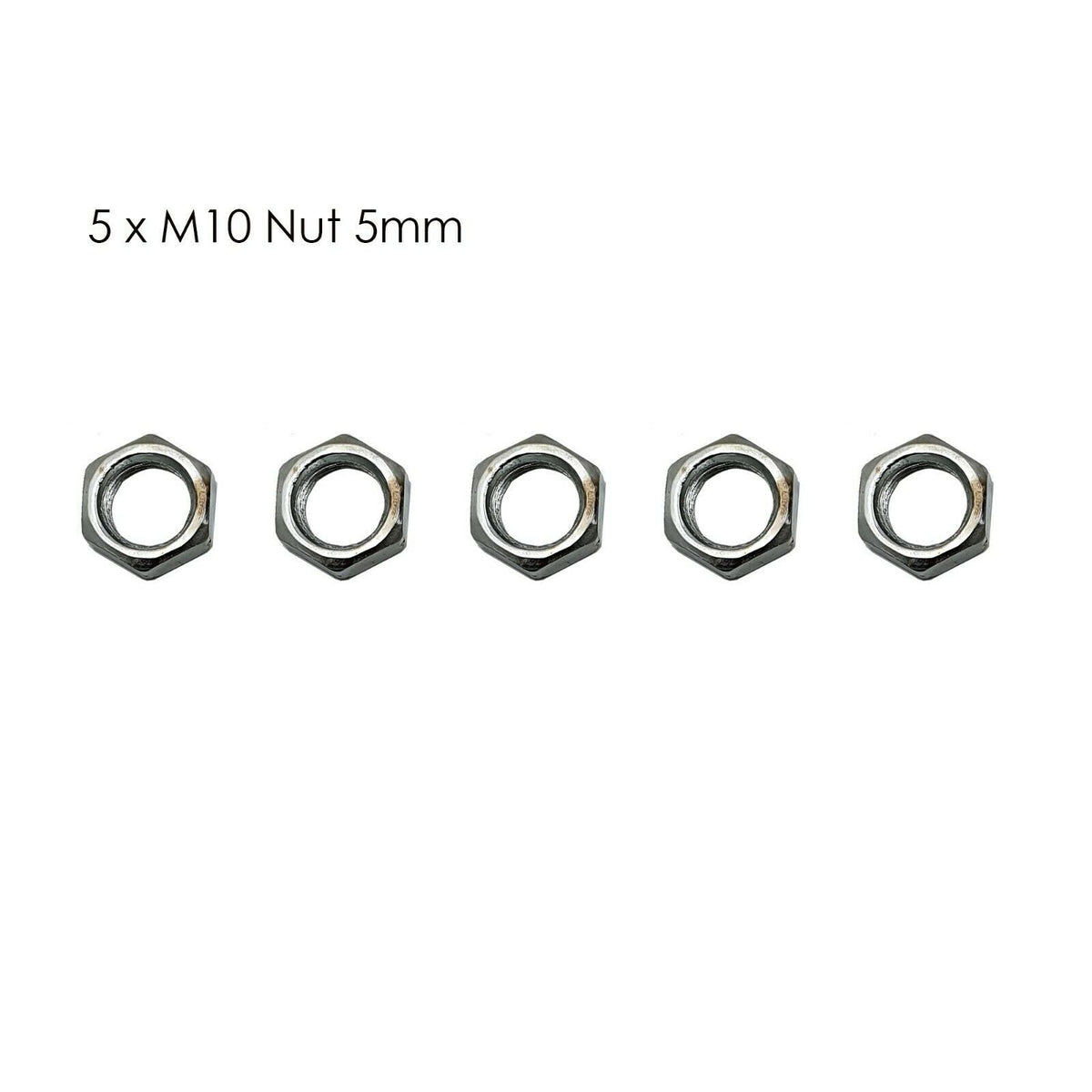 M10 Metric Coarse Thread Hexagon Nut Aluminum 5mm Long - 5 Pack