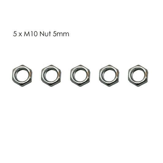 M10 Metric Coarse Thread Hexagon Nut Aluminum 5mm Long - 5 Pack