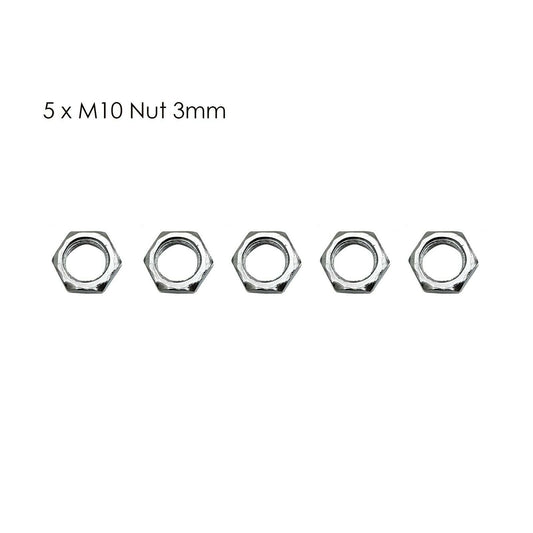 M10 3mm fine Pitch Threaded Aluminum Nut - 5 Pack