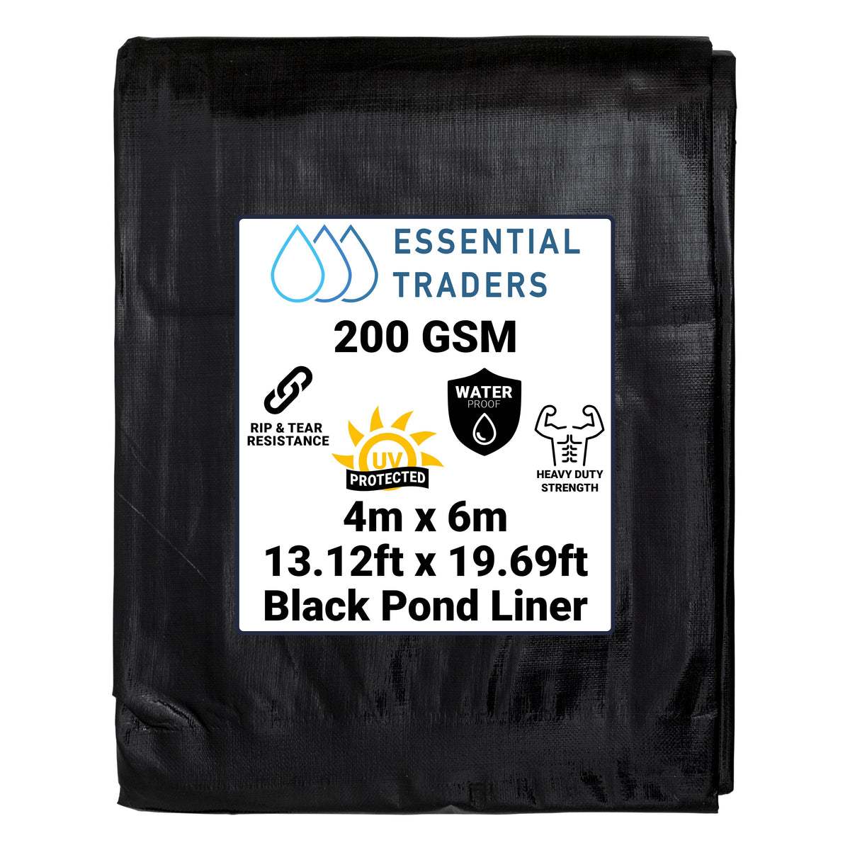4m x 6m Black Pond Liner - L Grade 200 GSM