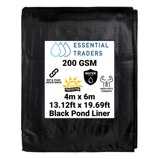 4m x 6m Black Pond Liner - L Grade 200 GSM