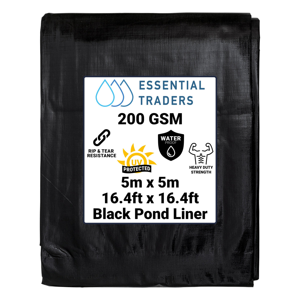 5m x 5m Black Pond Liner -  L Grade 200 GSM