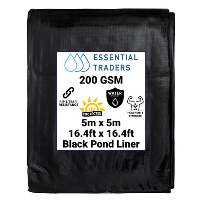 5m x 5m Black Pond Liner -  L Grade 200 GSM