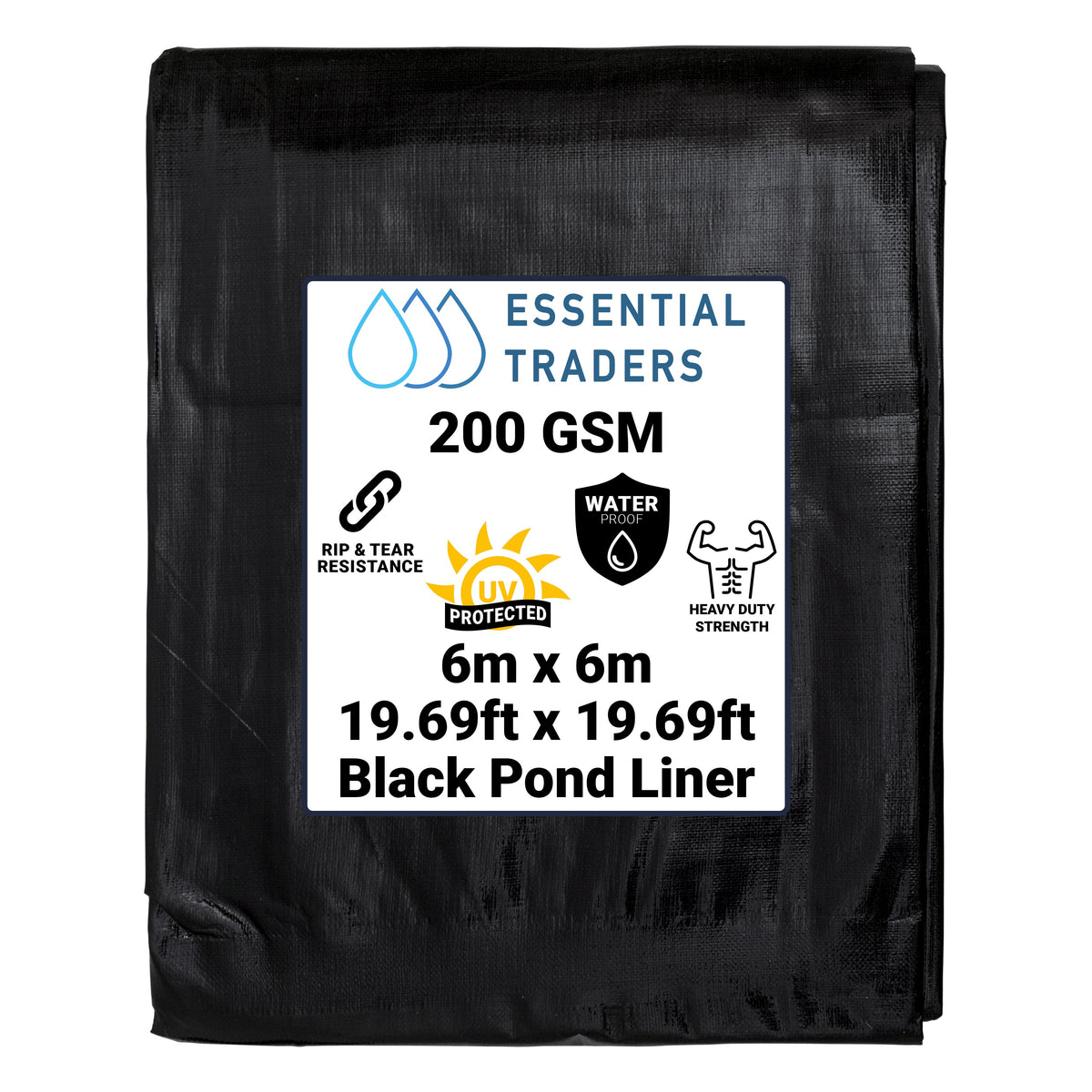 6m x 6m Pond Liner - Black  L-Grade 200 GSM