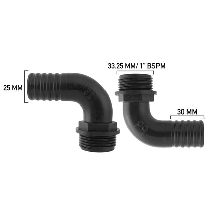 Barbed Elbow 25mm with 1" BSP Male Thread