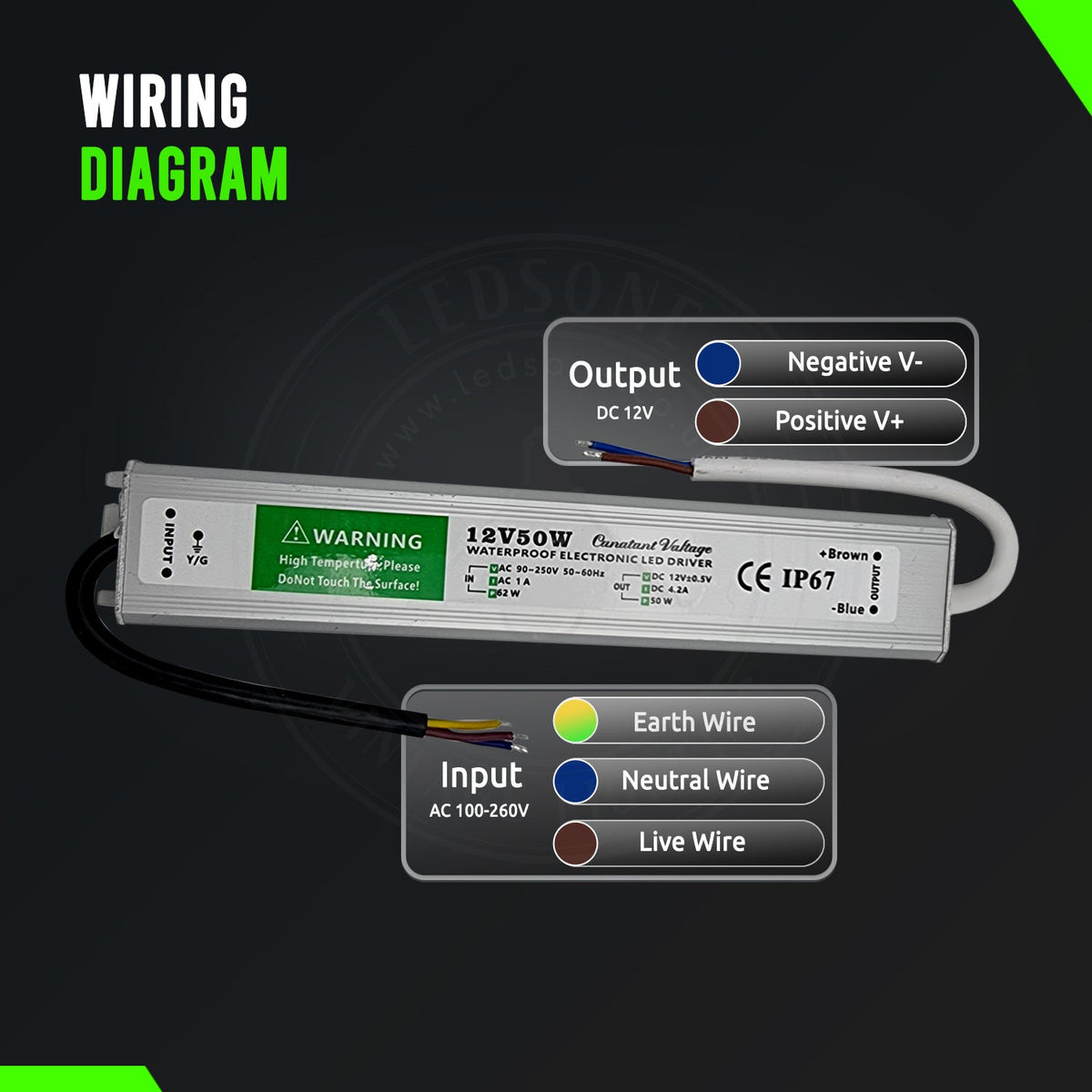 LED Power Supply Transformer DC 12V 15W -  IP67 Waterproof