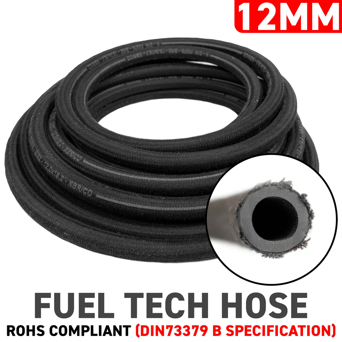 12mm Fuel Hose, DIN 73379 (B) Braided Rubber