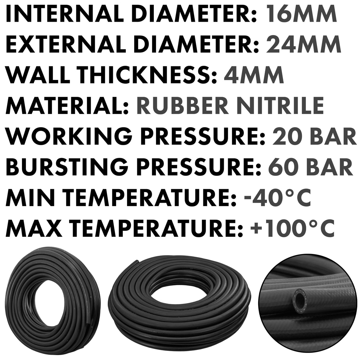 16mm  Fuel Hose, SAE J30 R6 Braided Rubber
