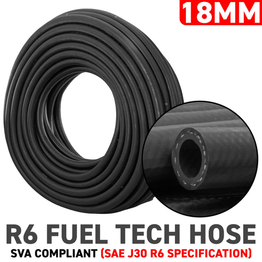 18mm Fuel Hose, SAE J30 R6 Braided Rubber - 1 Metre