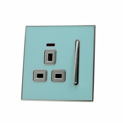 Blue Glossy 13A Plug Socket Satin Gold Insert Screwless