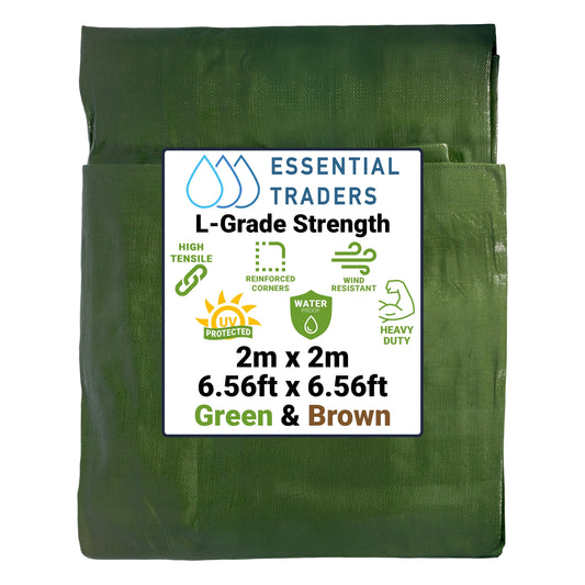 Heavy Duty Tarpaulin 2m x 2m  L-Grade 200 GSM Green & Brown