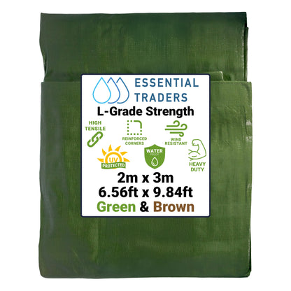 2m x 3m Green & Brown Tarpaulin - L Grade 200 GSM