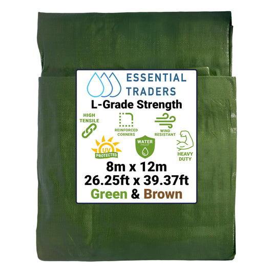 8m x 12m Green & Brown Tarpaulin - L-Grade 200 GSM