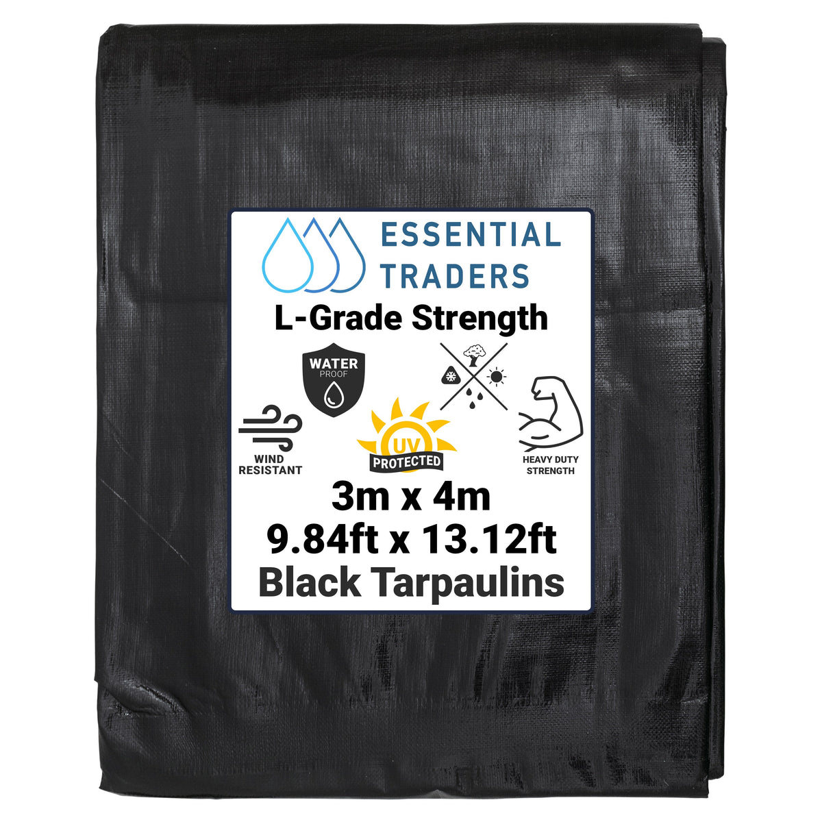 3m x 4m Black & Silver Tarpaulins, L-Grade 220 GSM