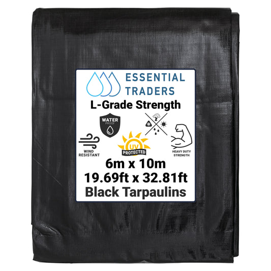 6m x 10m Black & Silver Tarpaulins, L-Grade 220 GSM