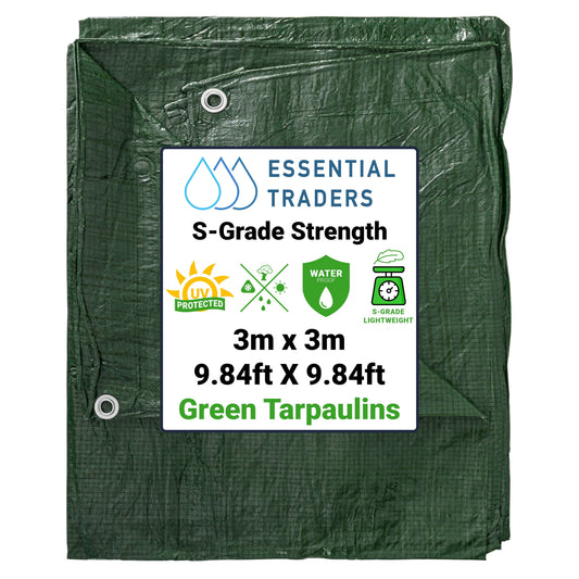 3m x 3m Green Tarpaulins, S-Grade 50 GSM