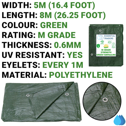 5m x 8m Green Tarpaulin  M-Grade 90 GSM