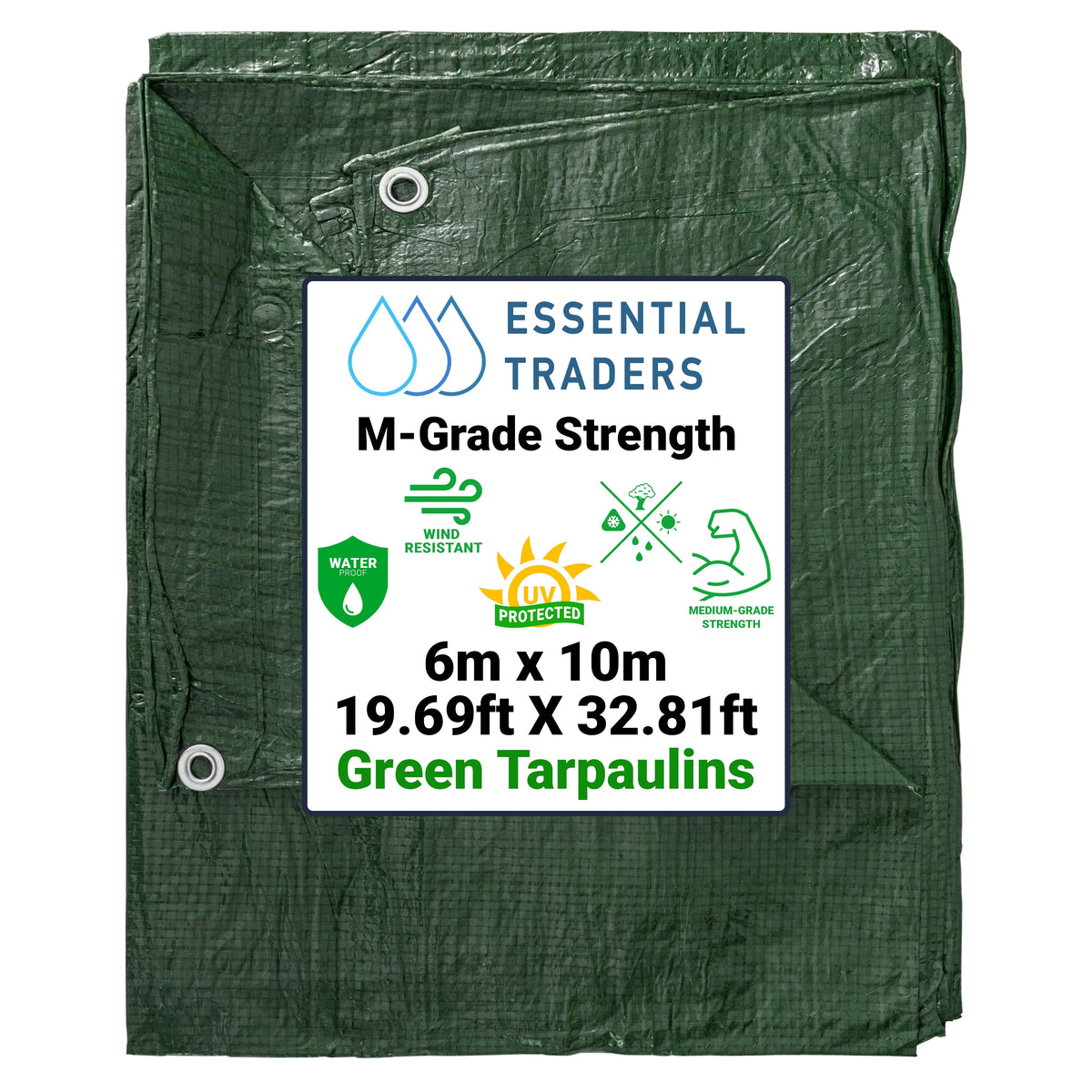6m x 10m Green Tarpaulin M-Grade 90 GSM