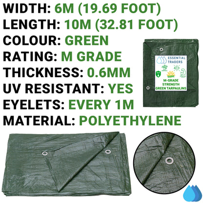 6m x 10m Green Tarpaulin M-Grade 90 GSM
