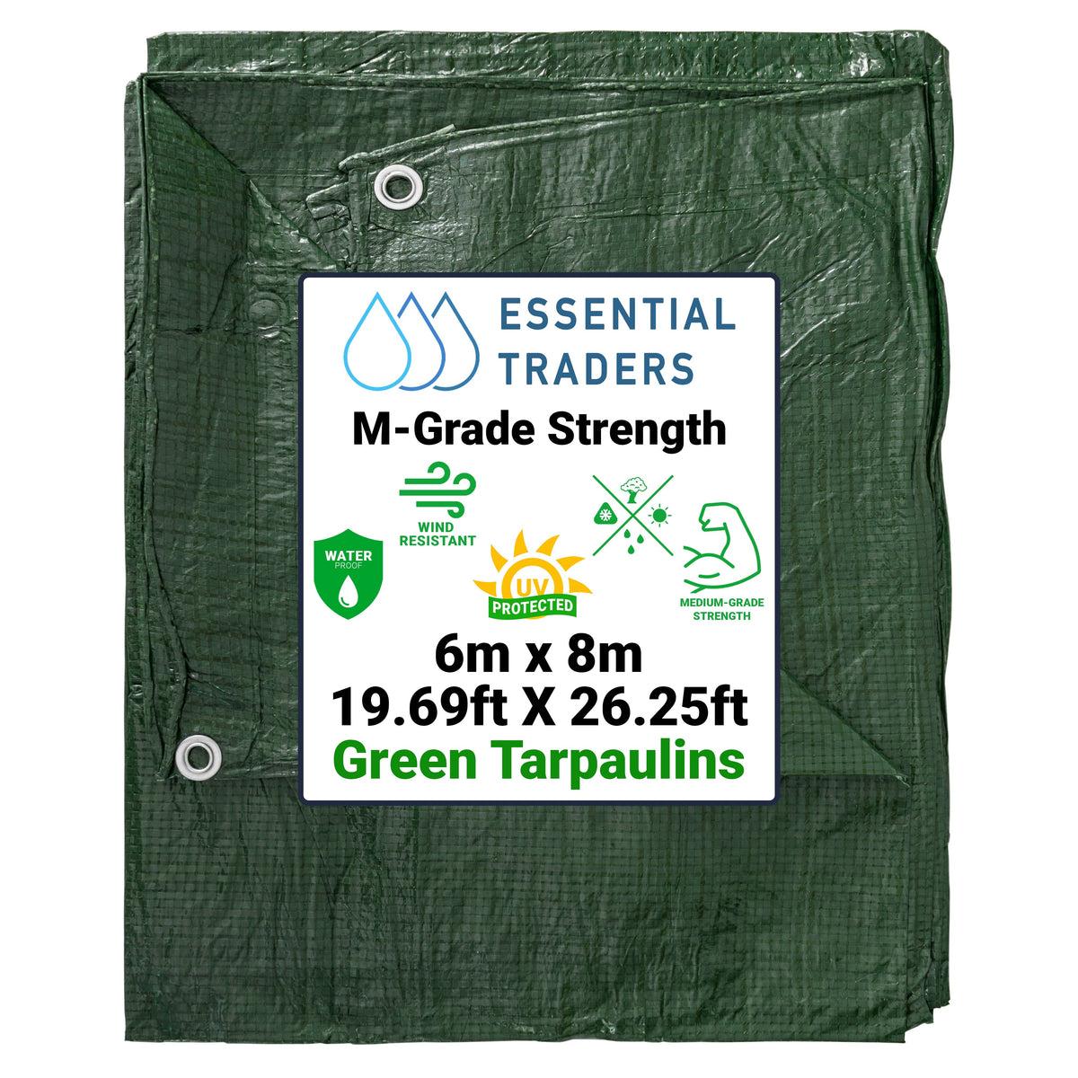 6m x 8m Green Tarpaulin - M Grade 90 GSM